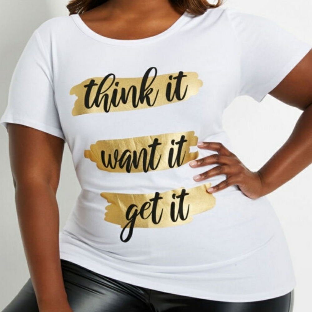 NWT Ashley Stewart Get It Metallic Graphic Tee Size 18/20